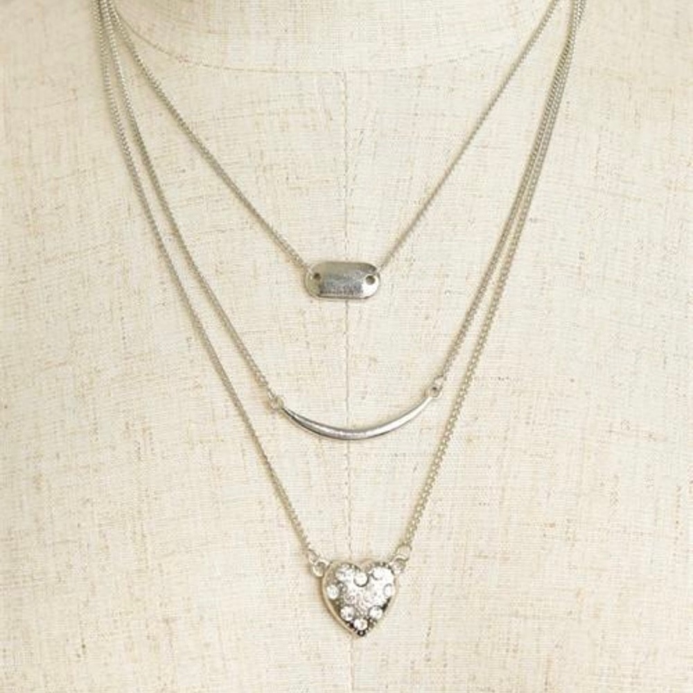 Silver heart 3 tier necklace